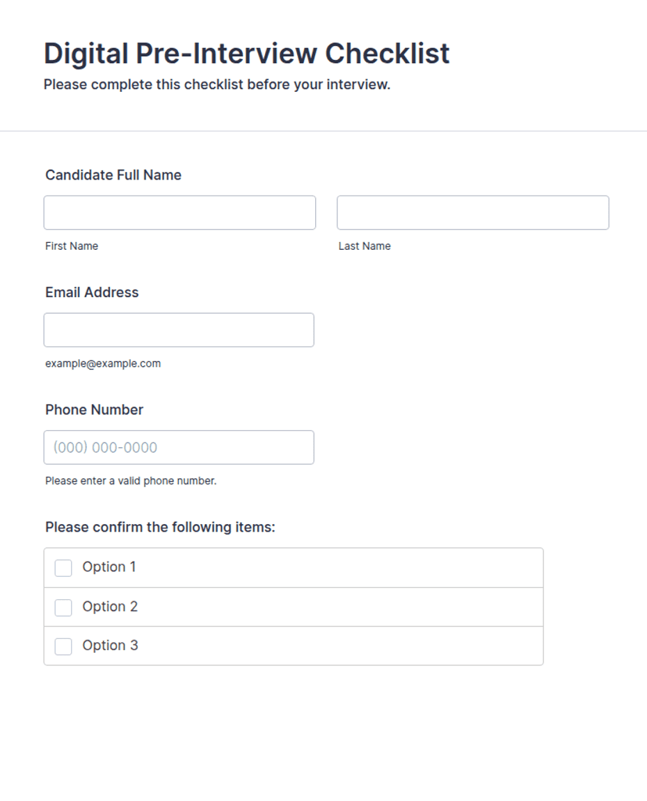 Digital PreInterview Checklist Form Template Jotform