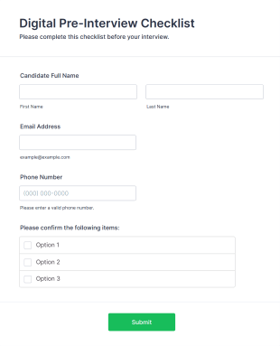 Digital Pre Interview Checklist Form Template
