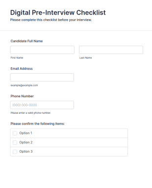 Digital Pre Interview Checklist Form Template