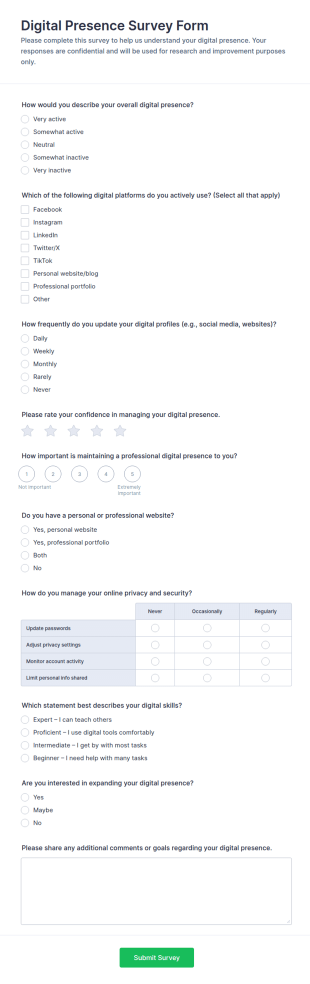 Digital Presence Survey Form Template