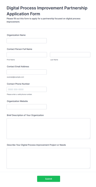Digital Process Improvement Partnership Application Form Template
