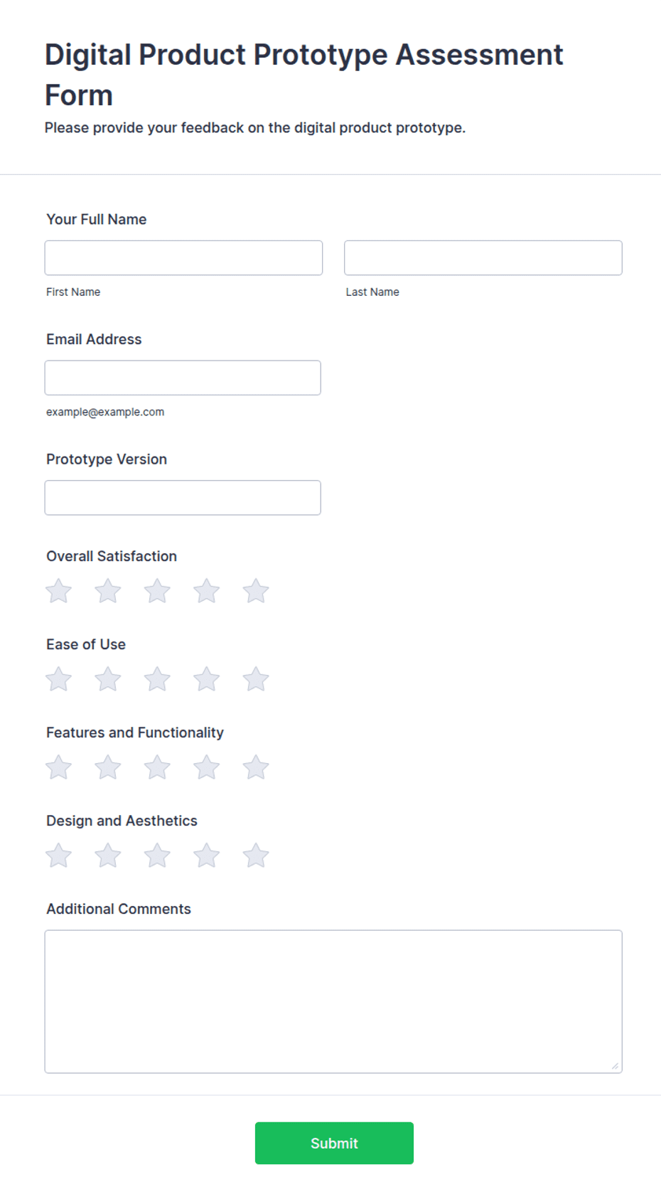 Prototype Normal Form Digital Product Prototype Assessment Form Template | Jotform