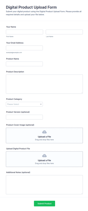 Digital Product Upload Form Template