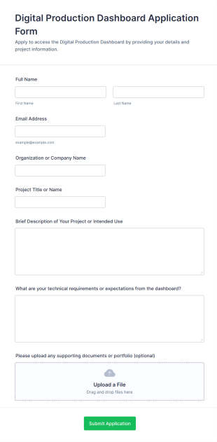 Digital Production Dashboard Application Form Form Template