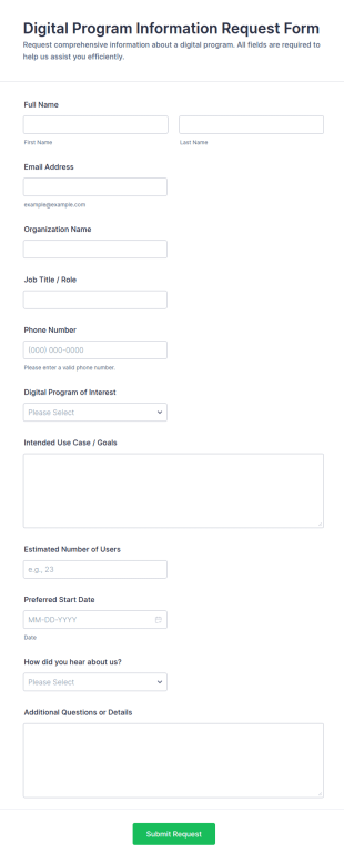 Digital Program Information Request Form Template