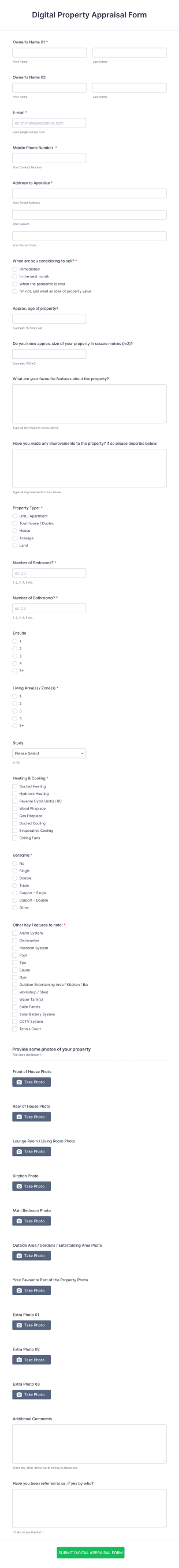 Digital Property Appraisal Form Template