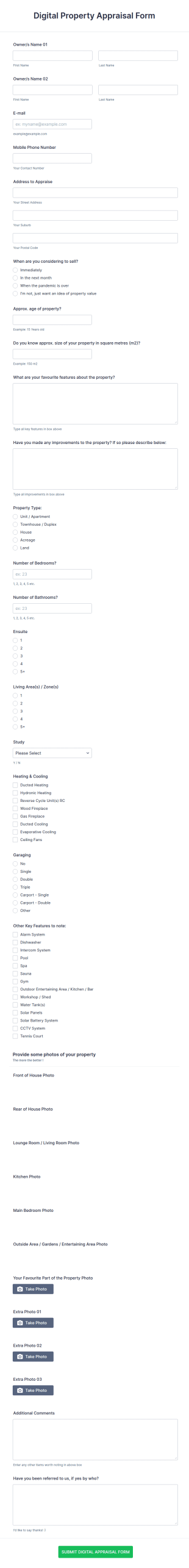 Digital Property Appraisal Form Template