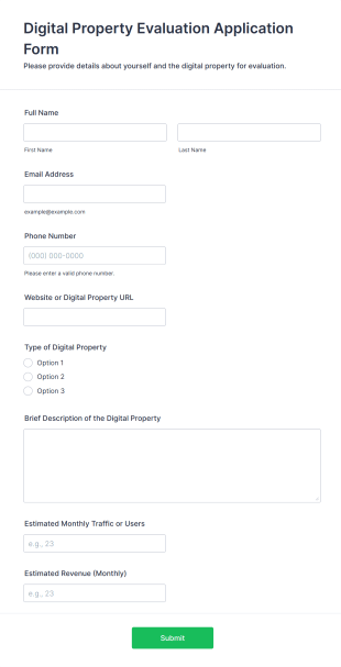 Digital Property Evaluation Application Form Form Template