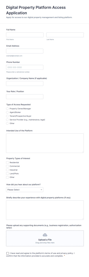 Digital Property Platform Access Application Form Template