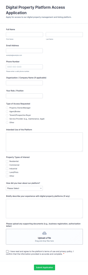 Digital Property Platform Access Application Form Template