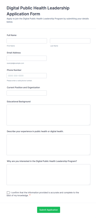 Digital Public Health Leadership Application Form Form Template