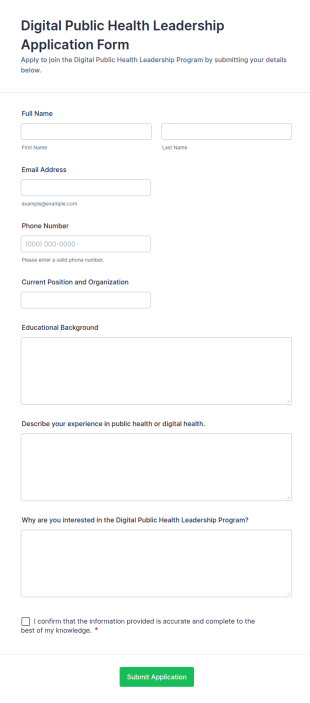 Digital Public Health Leadership Application Form Template