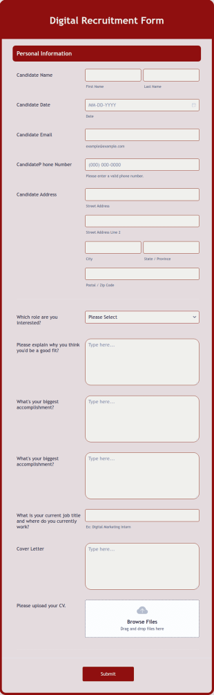 Digital Recruitment Form Template