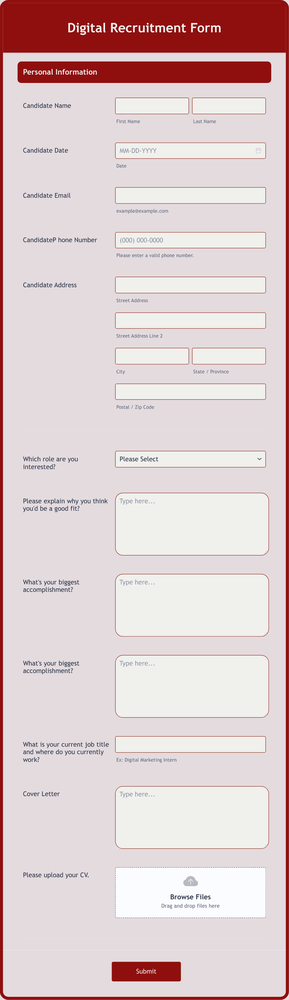 Digital Recruitment Form Template | Jotform