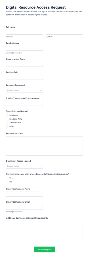 Digital Resource Access Request Form Template