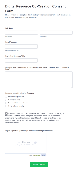 Digital Resource Co Creation Consent Form Template