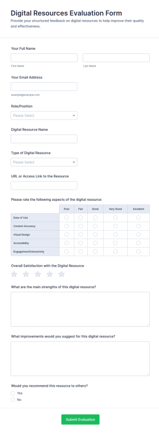 Digital Resources Evaluation Form Template