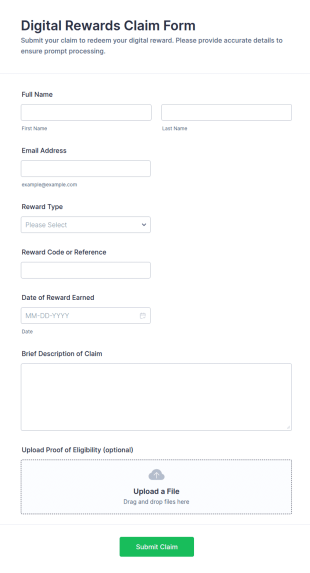 Digital Rewards Claim Form Template