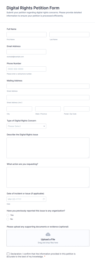 Digital Rights Petition Form Template