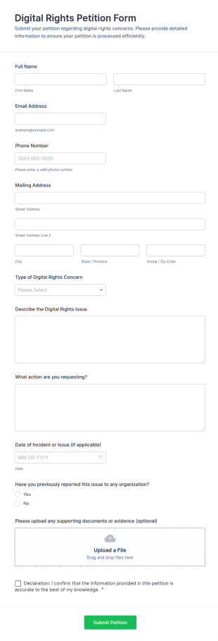 Digital Rights Petition Form Template