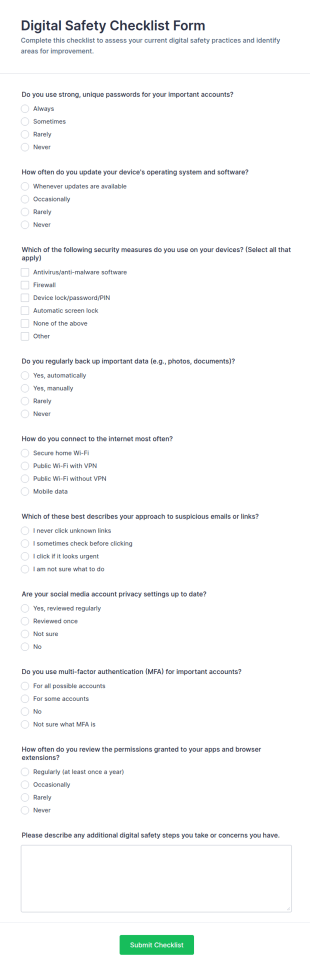 Digital Safety Checklist Form Template
