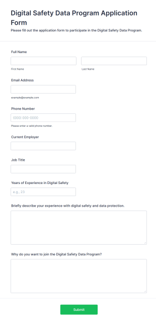Digital Safety Data Program Application Form Template