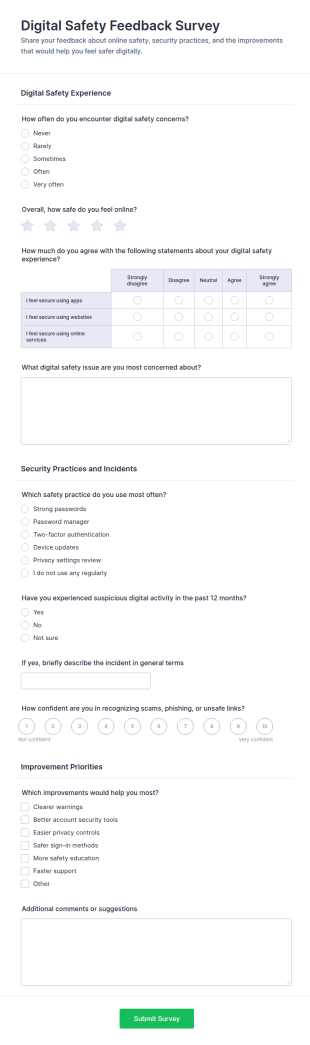 Digital Safety Feedback Survey Form Template