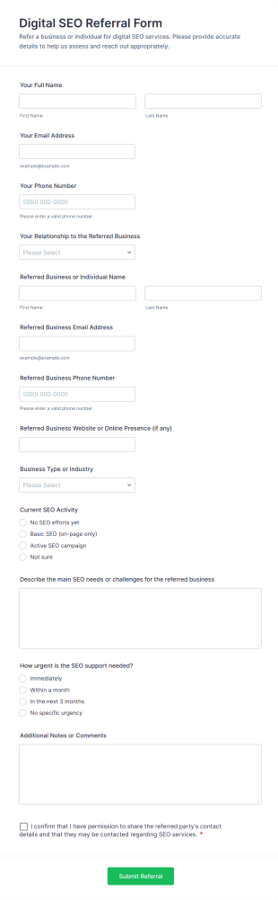 Digital SEO Referral Form Template