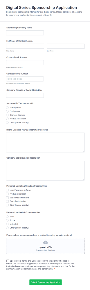 Digital Series Sponsorship Application Form Template