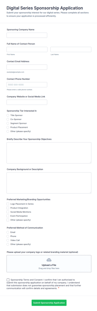 Digital Series Sponsorship Application Form Template