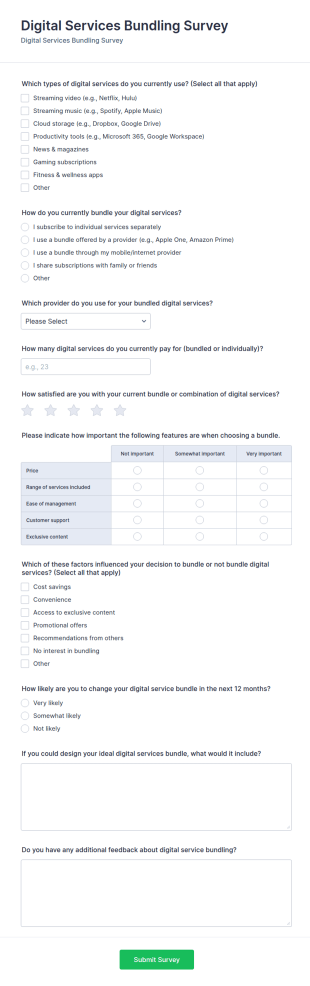 Digital Services Bundling Survey Form Template