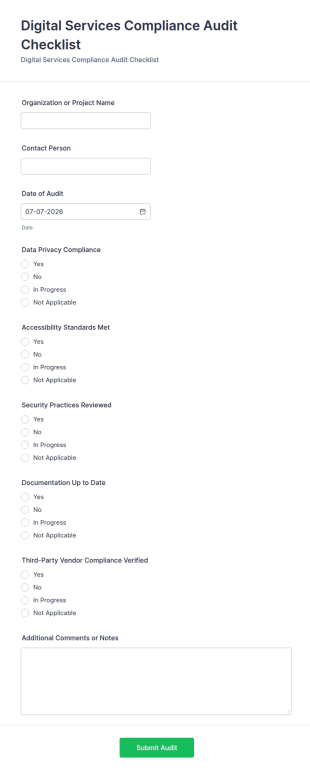 Digital Services Compliance Audit Checklist Form Template