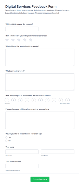 Digital Services Feedback Form Template