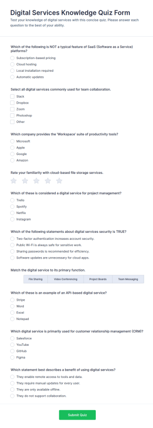 Digital Services Knowledge Quiz Form Template