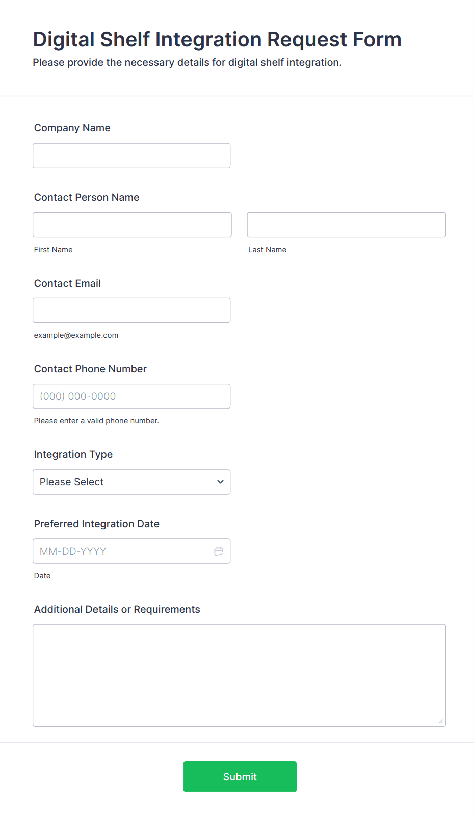 Digital Shelf Integration Request Form Template | Jotform
