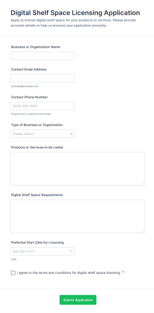 Digital Shelf Space Licensing Application Form Template