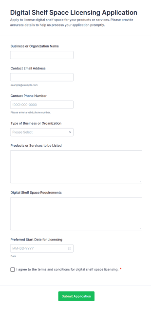 Digital Shelf Space Licensing Application Form Template