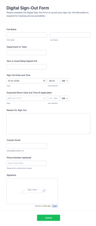 Digital Sign Out Form Template