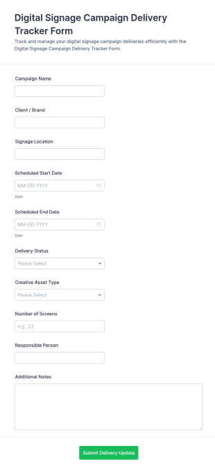 Digital Signage Campaign Delivery Tracker Form Template