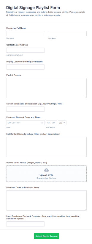 Digital Signage Playlist Form Template