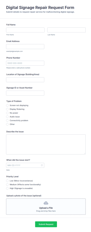 Digital Signage Repair Request Form Template