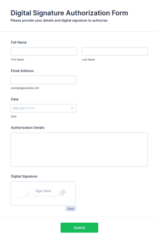 Digital Signature Authorization Form Template