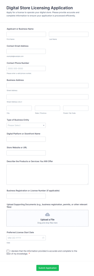Digital Store Licensing Application Form Template