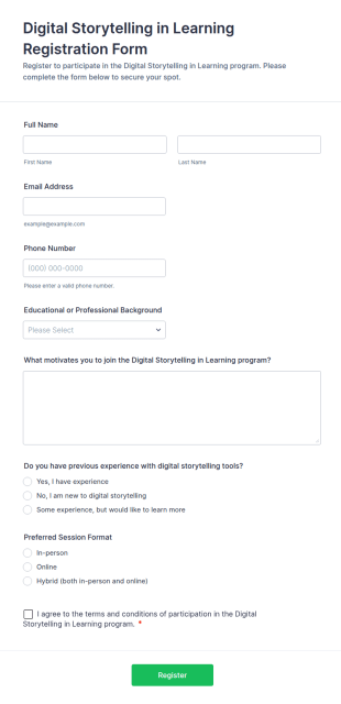Digital Storytelling In Learning Registration Form Template