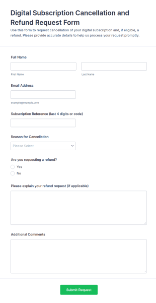Digital Subscription Cancellation And Refund Request Form Template
