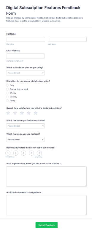 Digital Subscription Features Feedback Form Template