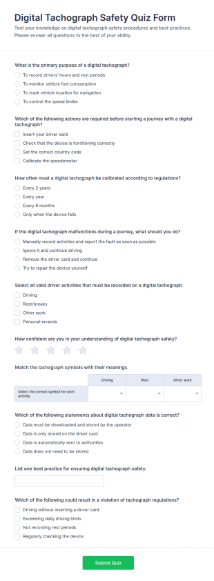 Digital Tachograph Safety Quiz Form Template