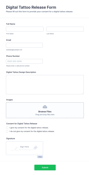 Digital Tattoo Release Form Template