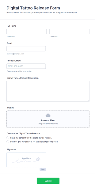 Digital Tattoo Release Form Template