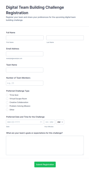Digital Team Building Challenge Registration Form Template